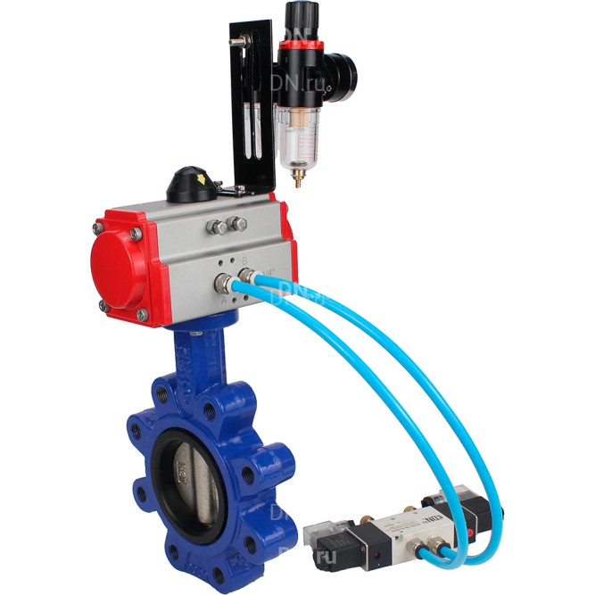 Затвор дисковый поворотный WBV1616E-2W-Fb-H Ду50 Ру16 LUG, корпус - чугун QT450, диск - чугун QT450, уплотнение - EPDM, с пневмоприводом PA-DA-065, пневмораспределителем 4M320-08 AC220V и БПВ AFC2000 в Алматы