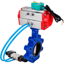 Затвор дисковый поворотный WBV1616E-2W-Fb-H Ду125 Ру16 LUG, корпус - чугун QT450, диск - чугун QT450, уплотнение - EPDM, с пневмоприводом PA-DA-105, пневмораспределителем 4M320-10 AC220V и магнитным переключателем ALS200D