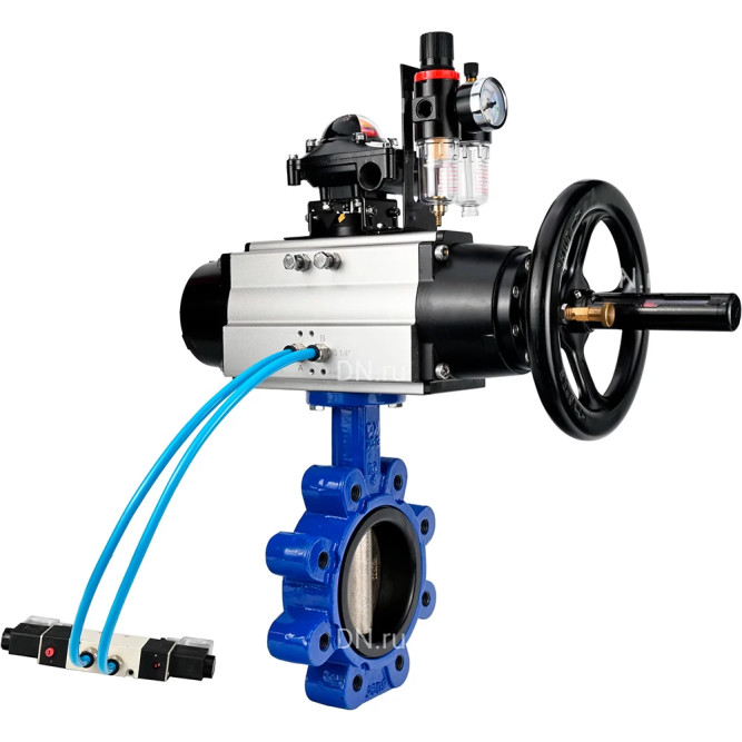 Затвор дисковый поворотный WBV1616N-2W-Fb-H Ду125 Ру16 LUG, корпус - чугун QT450, диск - чугун QT450, уплотнение - NBR, с пневмоприводом PA-DA-105-1, пневмораспределителем 4M320-08 AC220V, БКВ APL-210N и БПВ AFC2000 в Алматы