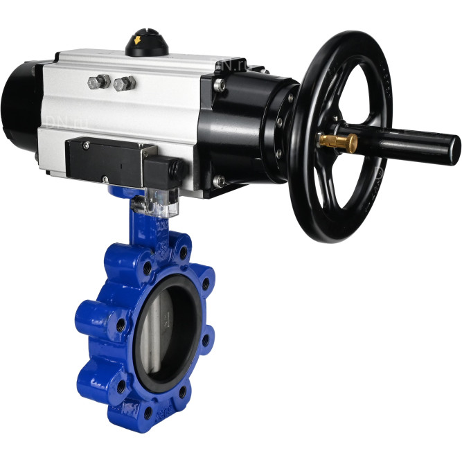 Затвор дисковый поворотный WBV1631E-2W-Fb-H Ду125 Ру16 LUG корпус - чугун QT450, диск - нержавеющая сталь 304, уплотнение - EPDM, с пневмоприводом PA-DA-105-1 и пневмораспределителем 4M310-08 DC24V в Алматы