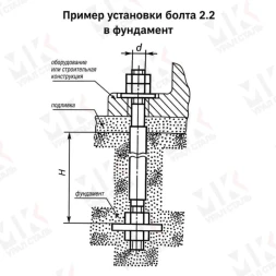 Болт фундаментный тип 2.2 М90х1600 мм ГОСТ 24379.1-2012 с анкерной плитой