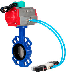 Затвор дисковый поворотный WBV1432E-2W-Fb-H Ду125 Ру16 корпус - чугун GGG50, диск - нержавеющая сталь 316L, уплотнение - EPDM, с пневмоприводом PA-DA-083, пневмораспределителем 4V320-08 AC220V и магнитным переключателем ALS200D