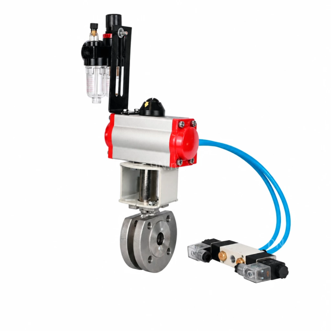 Кран шаровой BV3232P-FP-Fb-ISO-H Ду65 Ру16, межфланцевый, полнопроходной, корпус - нержавеющая сталь 316, уплотнение - PTFE, с пневмоприводом PA-DA-083 двойного действия, пневмораспределителем 4V320-10 AC220V, с БПВ AFC2000 в Алматы