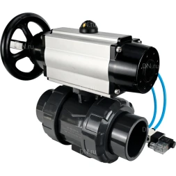 Кран шаровой BV4242E-FP-GRM-ISO Дн80 Ру10 полнопроходной, корпус - НПВХ, шар - НПВХ, уплотнение - EPDM, с пневмоприводом PA-DA-105-1 и пневмораспределителем 4V320-10 AC220V