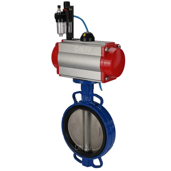 Затвор дисковый поворотный WBV1432E-2W-Fb-H Ду300 Ру16, корпус - чугун GGG50, диск - нержавеющая сталь 316L, уплотнение - EPDM, с пневмоприводом PA-SA-210 с возвратными пружинами, пневмораспределителем 4M310-08 AC220V, БПВ AFC2000 в Алматы