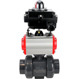 Кран шаровой BV4242E-FP-GRM-ISO Дн20 Ру10 полнопроходной, корпус - НПВХ, шар - НПВХ, уплотнение - EPDM, с пневмоприводом PA-DA-052 и БКВ APL-410N EX