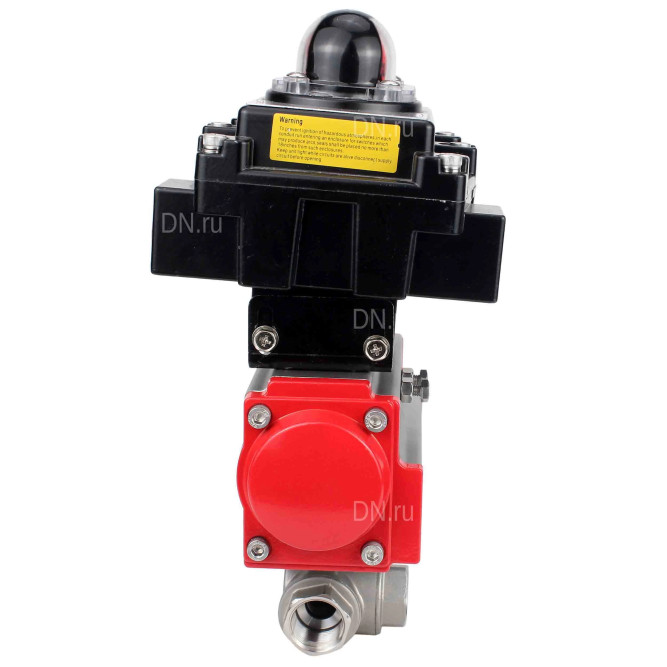 Кран шаровой BV3232P(4pc)-SP-3WL-T-ISO-H Ду20 Ру63 стандартнопроходной трехходовой L-тип, нержавеющая сталь SS316, внутренняя резьба, уплотнение - PTFE, с пневмоприводом PA-SA-52 и блоком концевых выключателей APL-410N EX в Алматы