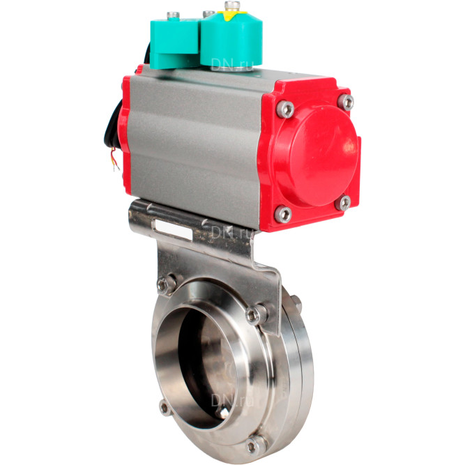 Затвор дисковый поворотный WBV3131E-2W-T-H Ду65 Ру10 резьбовой, пищевая нержавеющая сталь 304, уплотнение - EPDM, с пневмоприводом PA-DA-052, пневмораспределителем 4M310-08 DC24V и магнитным переключателем ALS200D в Алматы