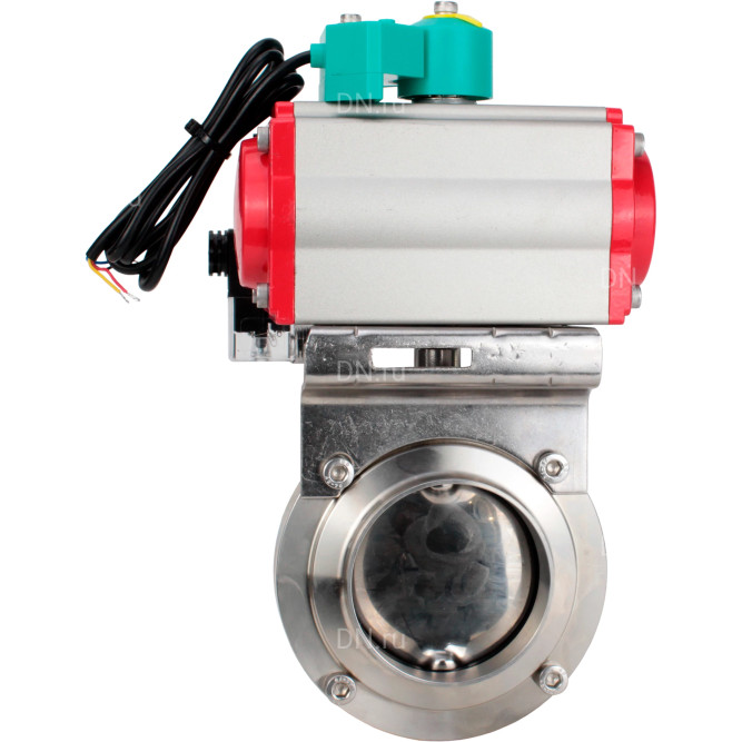 Затвор дисковый поворотный WBV3131E-2W-T-H Ду65 Ру10 резьбовой, пищевая нержавеющая сталь 304, уплотнение - EPDM, с пневмоприводом PA-DA-052, пневмораспределителем 4M310-08 DC24V и магнитным переключателем ALS200D в Алматы