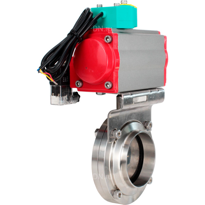 Затвор дисковый поворотный WBV3131E-2W-T-H Ду65 Ру10 резьбовой, пищевая нержавеющая сталь 304, уплотнение - EPDM, с пневмоприводом PA-DA-052, пневмораспределителем 4M310-08 DC24V и магнитным переключателем ALS200D в Алматы