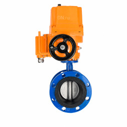 Затвор дисковый поворотный WBV1331E-2W-F-H Ду200 Ру16 фланцевый, корпус - чугун GGG40, диск - нержавеющая сталь 304, уплотнение - EPDM, с электроприводом QT-EX-040M-O2-220VAC-У1 с моментной муфтой 220В