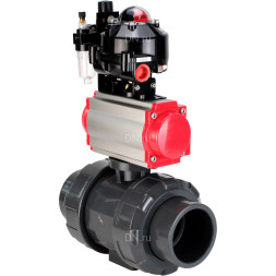 Кран шаровой BV4242E-FP-GRM-ISO Дн65 Ру10 полнопроходной, корпус - НПВХ, шар - НПВХ, уплотнение - EPDM, с пневмоприводом PA-DA-065, пневмораспределителем 4M310-08 DC24V, БКВ APL-510N EX и БПВ AFC2000