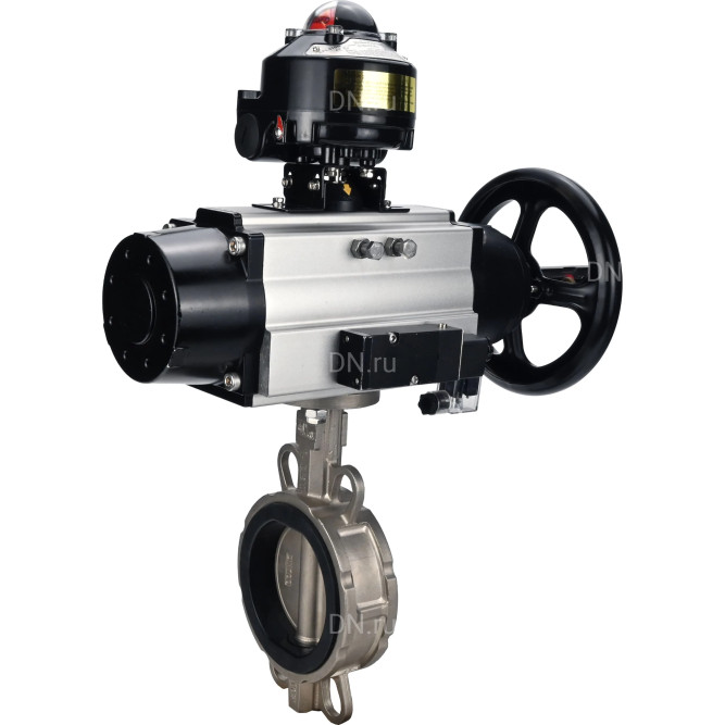 Затвор дисковый поворотный WBV3232E-2W-Fb-H Ду150 Ру16, корпус - нержавеющая сталь 316L, диск - нержавеющая сталь 316L, уплотнение - EPDM, с пневмоприводом PA-DA-105-1 двойного действия, пневмораспределителем 4M310-08 DC24V, БКВ APL-510N EX в Алматы