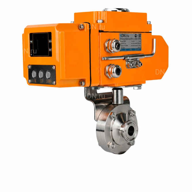 Затвор дисковый поворотный WBV3131E-2W-C-H Ду32 Ру10 кламповый, корпус - пищевая нержавеющая сталь 304, уплотнение - EPDM, с электроприводом QT-N-005EM-A1-220VAC-У1 c датчиком обратной связи и входным управляющим сигналом 4-20мА HARK в Алматы