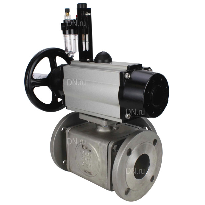 Кран шаровой BV3232P(4pc)-FP-3WL-F Ду100 Ру16 полнопроходной трехходовой, фланцевый, корпус - нержавеющая сталь SS316, с пневмоприводом PA-DA-105-1 двойного действия, пневмораспределителем 4M310-08 DC24V и БПВ AFC2000 в Алматы