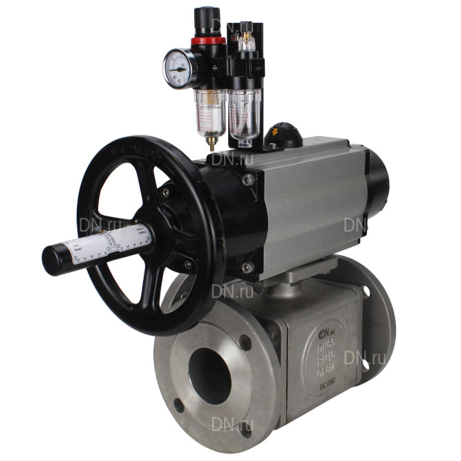 Кран шаровой BV3232P(4pc)-FP-3WL-F Ду100 Ру16 полнопроходной трехходовой, фланцевый, корпус - нержавеющая сталь SS316, с пневмоприводом PA-DA-105-1 двойного действия, пневмораспределителем 4M310-08 DC24V и БПВ AFC2000 в Алматы