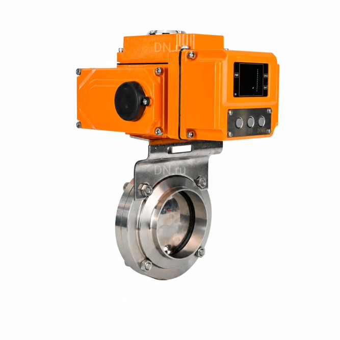 Затвор дисковый поворотный WBV3131E-2W-W-H Ду20 Ру10 под приварку, корпус - пищевая нержавеющая сталь 304, уплотнение - EPDM, с электроприводом QT-N-005EM-B1-220VAC-У1 c датчиком обратной связи и входным управляющим сигналом 0-10В HARK в Алматы