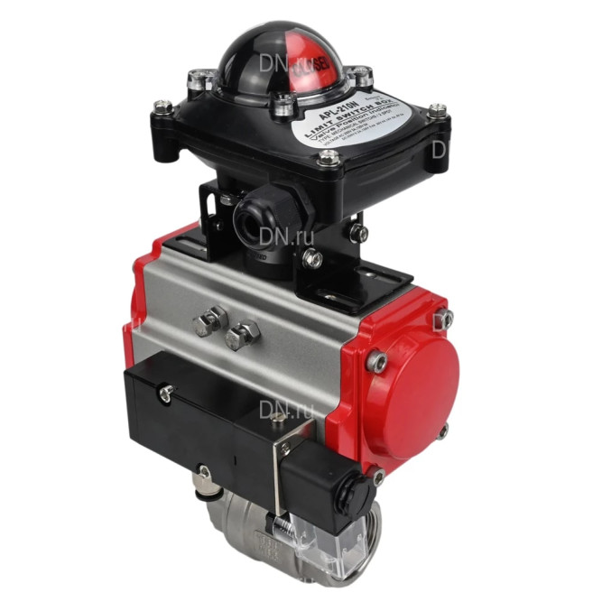 Кран шаровой BV3232P(2pc)-FP-T-ISO-H Ду15 Ру63 полнопроходной двухходовой, нержавеющая сталь SS316, внутренняя резьба, уплотнение - PTFE, с пневмоприводом PA-DA-052 двойного действия, с пневмораспределителем 4M310-08 DC24V, с БКВ APL-210N в Алматы