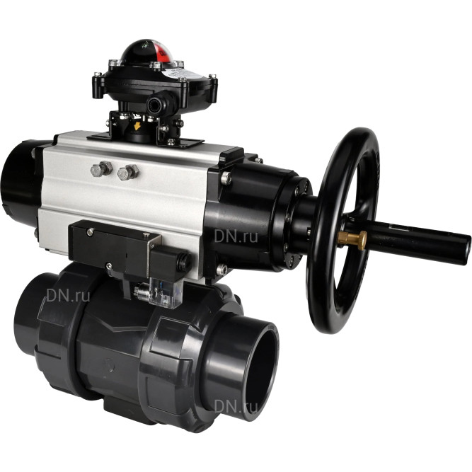 Кран шаровой BV4242E-FP-GRM-ISO Дн100 Ру10 полнопроходной, корпус - НПВХ, шар - НПВХ, уплотнение - EPDM, с пневмоприводом PA-DA-105-1, пневмораспределителем 4M310-08 AC220V и БКВ APL-210N в Алматы