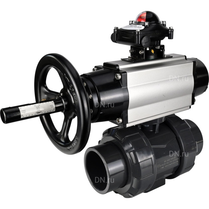 Кран шаровой BV4242E-FP-GRM-ISO Дн100 Ру10 полнопроходной, корпус - НПВХ, шар - НПВХ, уплотнение - EPDM, с пневмоприводом PA-DA-105-1, пневмораспределителем 4M310-08 AC220V и БКВ APL-210N в Алматы
