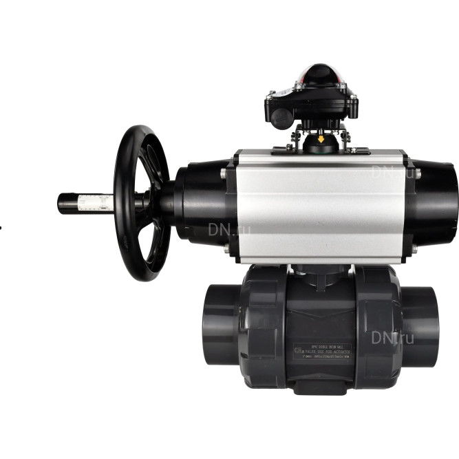 Кран шаровой BV4242E-FP-GRM-ISO Дн100 Ру10 полнопроходной, корпус - НПВХ, шар - НПВХ, уплотнение - EPDM, с пневмоприводом PA-DA-105-1, пневмораспределителем 4M310-08 AC220V и БКВ APL-210N в Алматы