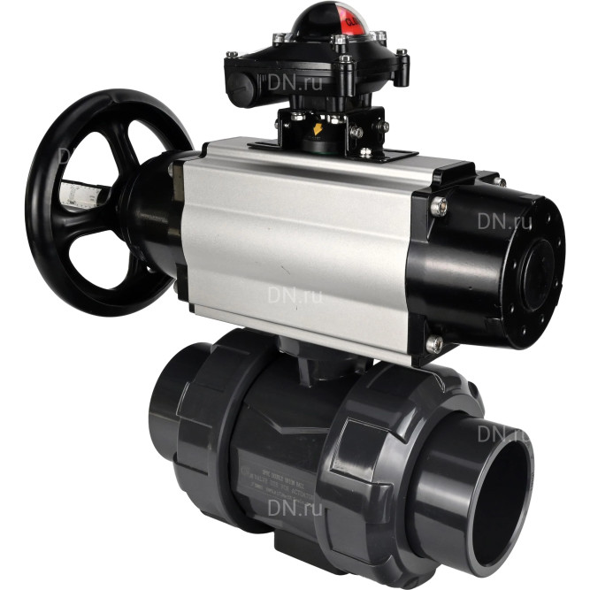 Кран шаровой BV4242E-FP-GRM-ISO Дн100 Ру10 полнопроходной, корпус - НПВХ, шар - НПВХ, уплотнение - EPDM, с пневмоприводом PA-DA-105-1, пневмораспределителем 4M310-08 AC220V и БКВ APL-210N в Алматы