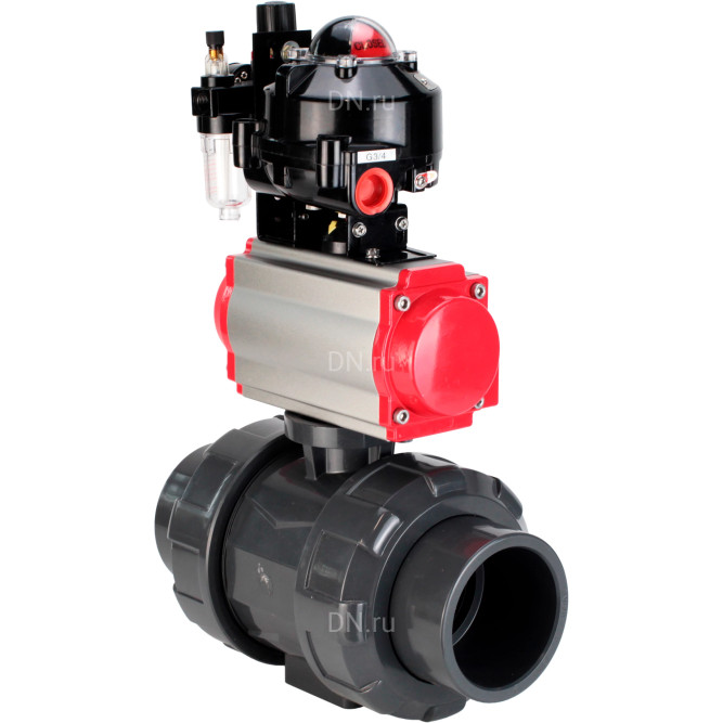 Кран шаровой BV4242E-FP-GRM-ISO Дн100 Ру10 полнопроходной, корпус - НПВХ, шар - НПВХ, уплотнение - EPDM, с пневмоприводом PA-DA-065, пневмораспределителем 4M310-08 DC24V, БКВ APL-510N EX и БПВ AFC2000 в Алматы