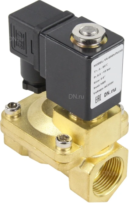 Клапан электромагнитный VS400-NT-NC-24VDC 1″ Ду25 Ру16, соленоидный двухходовой, корпус - латунь, уплотнение - NBR, резьбовой, нормально-закрытый, пилотный, катушка - 24В в Алматы