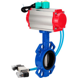 Затвор дисковый поворотный WBV1432E-2W-Fb-H Ду65 Ру16 корпус - чугун GGG50, диск - нержавеющая сталь 316L, уплотнение - EPDM, с пневмоприводом PA-DA-065, пневмораспределителем 4V320-08 AC220V и магнитным переключателем ALS200D