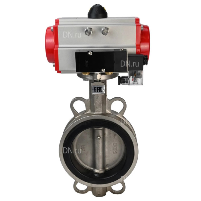 Затвор дисковый поворотный WBV3232E-2W-Fb-H Ду150 Ру16, корпус - нержавеющая сталь 316L, диск - нержавеющая сталь 316L, уплотнение - EPDM, с пневмоприводом PA-DA-105 и пневмораспределителем 4M310-08 DC24V в Алматы