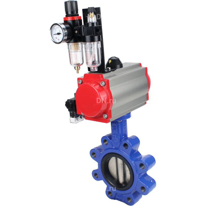 Затвор дисковый поворотный WBV1616E-2W-Fb-H Ду100 Ру16 LUG корпус - чугун QT450, диск - чугун QT450, уплотнение - EPDM, с пневмоприводом PA-SA-130, пневмораспределителем 4M310-08 AC220V и БПВ AFC2000 в Алматы