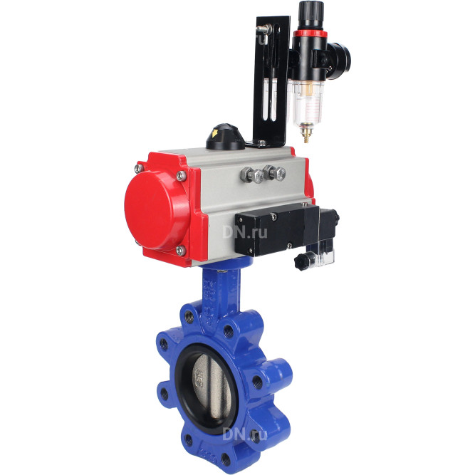 Затвор дисковый поворотный WBV1616E-2W-Fb-H Ду100 Ру16 LUG корпус - чугун QT450, диск - чугун QT450, уплотнение - EPDM, с пневмоприводом PA-SA-130, пневмораспределителем 4M310-08 AC220V и БПВ AFC2000 в Алматы