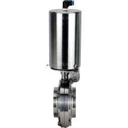 Затвор дисковый поворотный WBV3131S-2W-W-H Ду65 Ру10 под приварку, пищевая нержавеющая сталь 304, уплотнение – Silicon, с пневмоприводом PA-SA-85 с возвратными пружинами