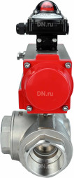 Кран шаровой BV3232P(4pc)-SP-3WL-T-ISO-H Ду40 Ру63 стандартнопроходной трехходовой L-тип, нерж. сталь SS316, внутренняя резьба, уплотнение - PTFE, с пневмоприводом PA-DA-65 и блоком концевых выключателей APL-210N