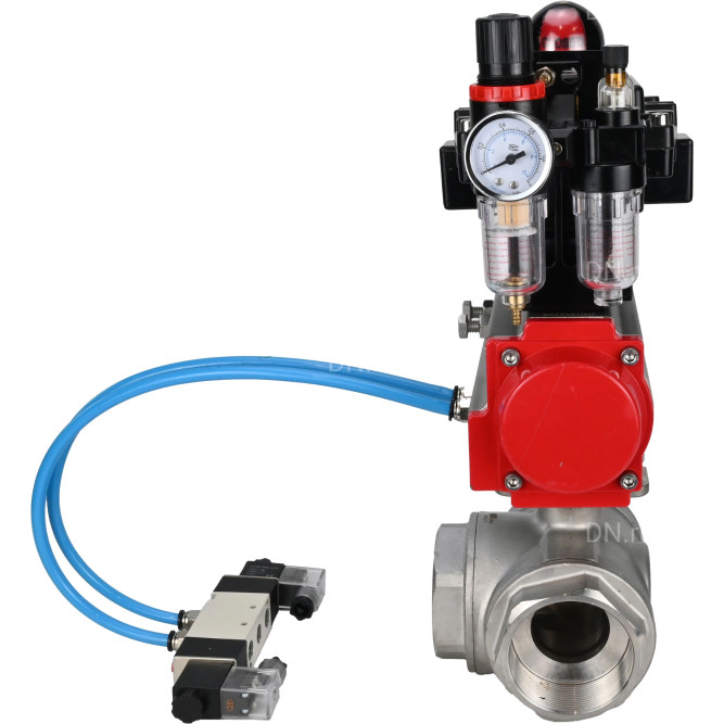 Кран шаровой BV3232P(4pc)-SP-3WL-T-ISO-H Ду50 Ру63, стандартнопроходной, четырехсоставной, нержавеющая сталь 316, PTFE, внутренняя резьба, с пневмоприводом PA-SA-083, пневмораспределителем 4V320-08 AC220V, БКВ APL-410N Ex, БПВ AFC2000 в Алматы