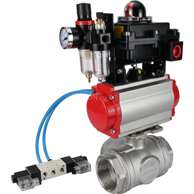Кран шаровой BV3232P(4pc)-SP-3WL-T-ISO-H Ду50 Ру63, стандартнопроходной, четырехсоставной, нержавеющая сталь 316, PTFE, внутренняя резьба, с пневмоприводом PA-SA-083, пневмораспределителем 4V320-08 AC220V, БКВ APL-410N Ex, БПВ AFC2000 в Алматы
