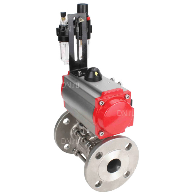 Кран шаровой BV3131P(3pc)-FP-F-ISO-H Ду15 Ру40, трехсоставной полнопроходной фланцевый, нержавеющая сталь SS304, уплотнение - PTFE, с пневмоприводом PA-SA-065 с возвратными пружинами, с пневмораспределителем 4M310-08 AC220V, с БПВ AFC2000 в Алматы