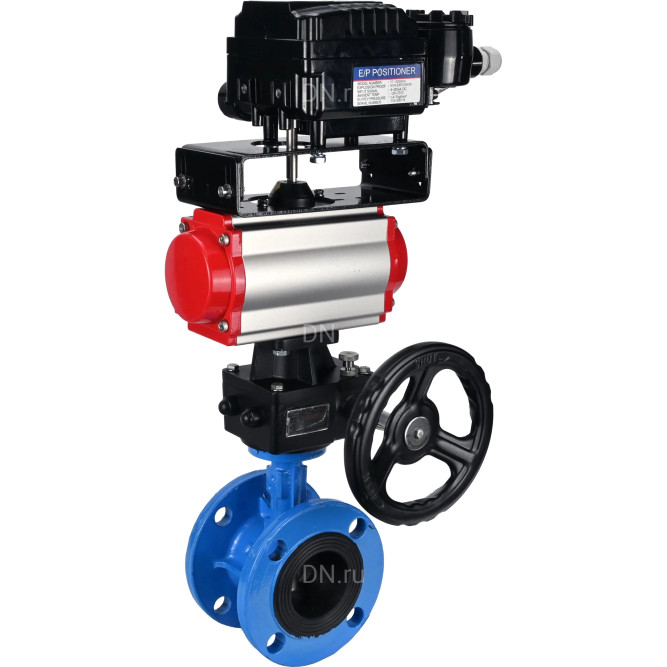 Затвор дисковый поворотный WBV1313E-2W-F-H Ду200 Ру16 фланцевый, корпус - чугун GGG40, диск - чугун GGG40, EPDM, с пневмоприводом PA-DA-140, позиционером YT-1000RSN с обратной связью и ручным дублером MON2-450-T28-ISO в Алматы