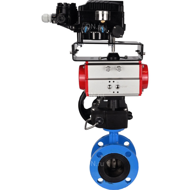 Затвор дисковый поворотный WBV1313E-2W-F-H Ду200 Ру16 фланцевый, корпус - чугун GGG40, диск - чугун GGG40, EPDM, с пневмоприводом PA-DA-140, позиционером YT-1000RSN с обратной связью и ручным дублером MON2-450-T28-ISO в Алматы