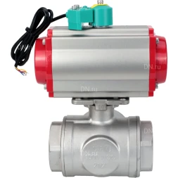 Кран шаровой BV3232P(4pc)-SP-3WL-T-ISO-H Ду25 Ру63 стандартнопроходной L-тип, внутренняя резьба, корпус - нержавеющая сталь 316, уплотнение - PTFE, с пневмоприводом PA-DA-052 и магнитным переключателем ALS200D