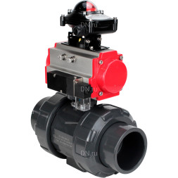 Кран шаровой BV4242E-FP-GRM-ISO Дн20 Ру10 полнопроходной, корпус - НПВХ, шар - НПВХ, уплотнение - EPDM, с пневмоприводом PA-DA-052, пневмораспределителем 4M310-08 DC24V и БКВ APL-210N