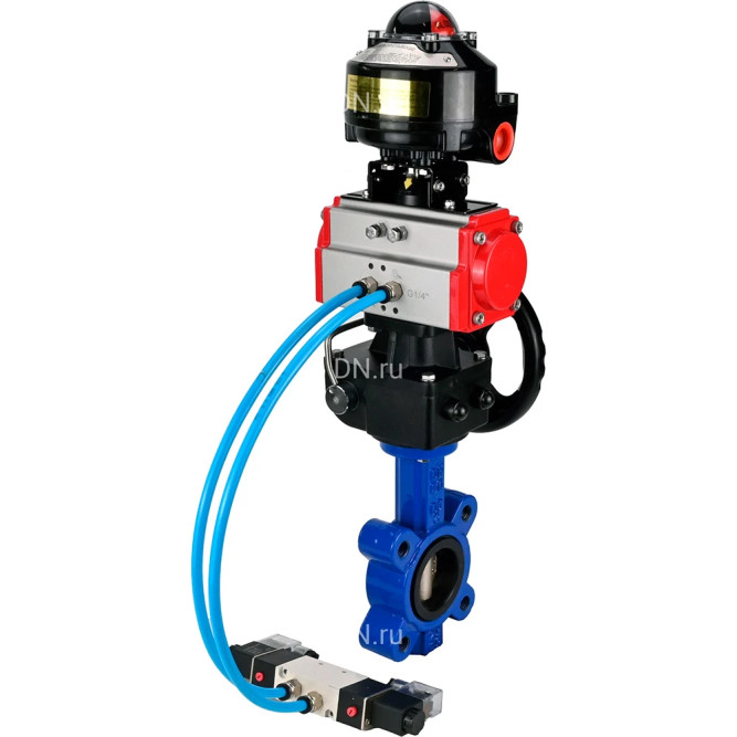 Затвор дисковый поворотный WBV1616N-2W-Fb-H Ду80 Ру16 LUG, корпус - чугун QT450, диск - чугун QT450, уплотнение - NBR, с пневмоприводом PA-DA-083, пневмораспределителем 4M320-08 AC220V, ручным дублером MON2-450-T28-ISO и БКВ APL-510N EX в Алматы