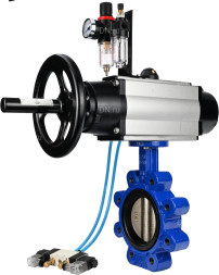 Затвор дисковый поворотный WBV1616N-2W-Fb-H Ду125 Ру16 LUG корпус - чугун QT450, диск - чугун QT450, уплотнение - NBR, с пневмоприводом PA-DA-105-1, пневмораспределителем 4V320-08 AC220V и БПВ AFC2000