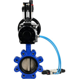 Затвор дисковый поворотный WBV1616N-2W-Fb-H Ду125 Ру16 LUG корпус - чугун QT450, диск - чугун QT450, уплотнение - NBR, с пневмоприводом PA-DA-105-1, пневмораспределителем 4V320-08 AC220V и БПВ AFC2000