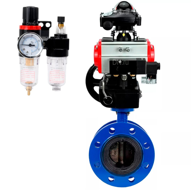 Затвор дисковый поворотный WBV1331E-2W-F-H Ду200 Ру16 фланцевый, чугун GGG40/нержавеющая сталь 304, EPDM, с пневмоприводом PA-DA-140, пневмораспределителем 4M310-08 DC24V, БКВ APL-210N, ручным дублером MON4-1200-T54-ISO и БПВ AFC2000 в Алматы