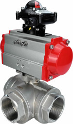 Кран шаровой BV3232P(4pc)-SP-3WL-T-ISO-H Ду50 Ру63 стандартнопроходной трехходовой L-тип, нерж. сталь SS316, внутренняя резьба, уплотнение - PTFE, с пневмоприводом PA-DA-65 и блоком концевых выключателей APL-210N