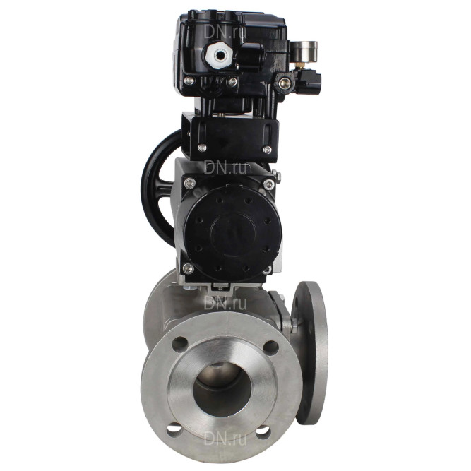 Кран шаровой BV3232P(4pc)-FP-3WL-F Ду100 Ру16 полнопроходной трехходовой, фланцевый, корпус - нержавеющая сталь SS316, с пневмоприводом PA-DA-105-1 двойного действия и пневмопозиционером YT-1000RSN с обратной связью в Алматы