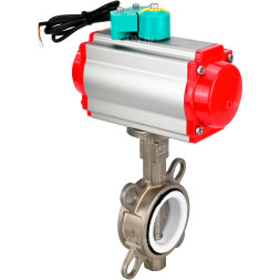 Затвор дисковый поворотный WBV3131P-2W-Fb-H Ду150 Ру16 корпус - нержавеющая сталь 304, диск - нержавеющая сталь 304, уплотнение - PTFE, с пневмоприводом PA-DA-105, пневмораспределителем 4M310-08 AC220V и магнитным переключателем ALS200D