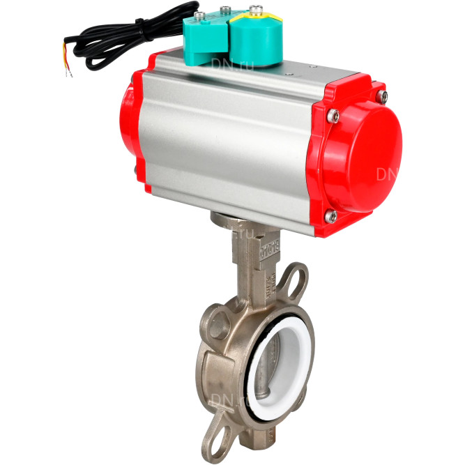 Затвор дисковый поворотный WBV3131P-2W-Fb-H Ду150 Ру16 корпус - нержавеющая сталь 304, диск - нержавеющая сталь 304, уплотнение - PTFE, с пневмоприводом PA-DA-105, пневмораспределителем 4M310-08 AC220V и магнитным переключателем ALS200D в Алматы