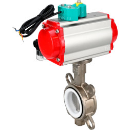 Затвор дисковый поворотный WBV3131P-2W-Fb-H Ду150 Ру16 корпус - нержавеющая сталь 304, диск - нержавеющая сталь 304, уплотнение - PTFE, с пневмоприводом PA-DA-105, пневмораспределителем 4M310-08 AC220V и магнитным переключателем ALS200D